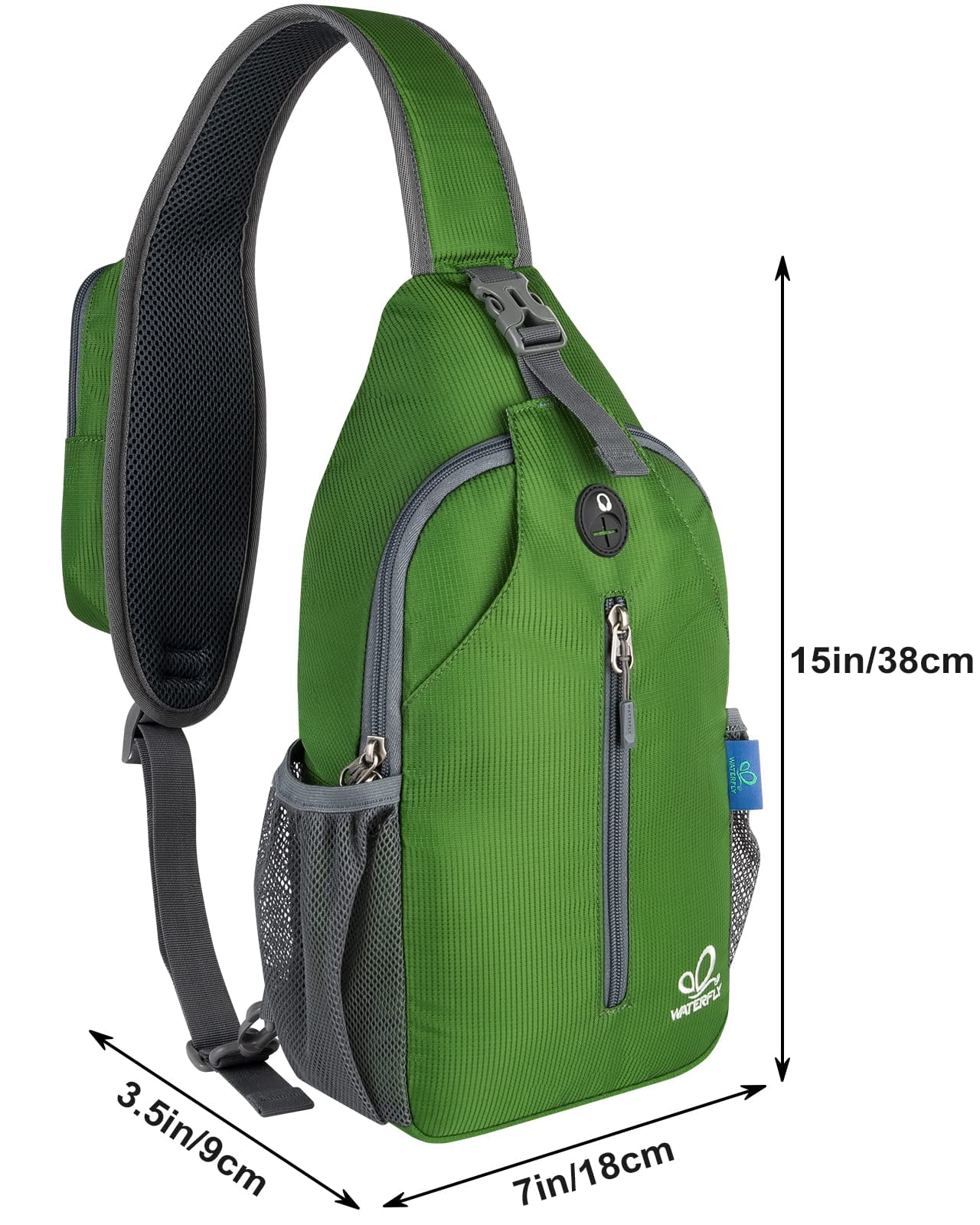 WATERFLY Unisex Hiking Travel Nylon Sling Bag Cross-Body Shoulder Chest Bag,Army Green
