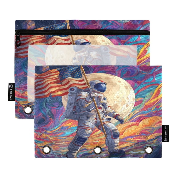 2 Pack 3 Ring Binder Pouch with Clear PVC Window Water Resistant Zipper Pencil Pouch Exoplanet Adventure Binder Pocket for Classroom Office Home Stationery Organization
