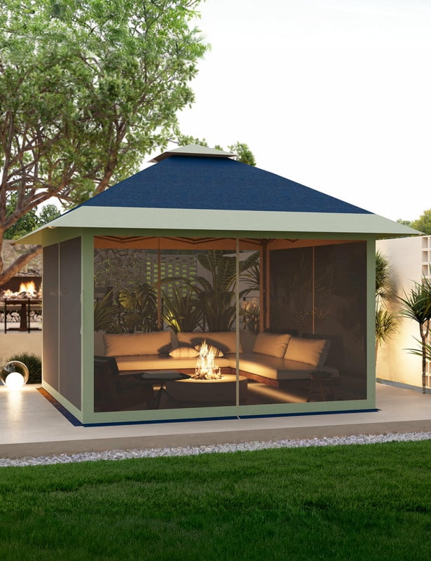 Riedhoff 12'x12' Pop up Gazebo,Outdoor Canopy Shelter with 4 Stanbags for Garden,Navy Blue