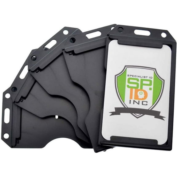 Black 2 Sided Rigid Multi Card Holder - Vertical Side Load Plastic Badge Holder for Two I'd Cards by Specialist ID