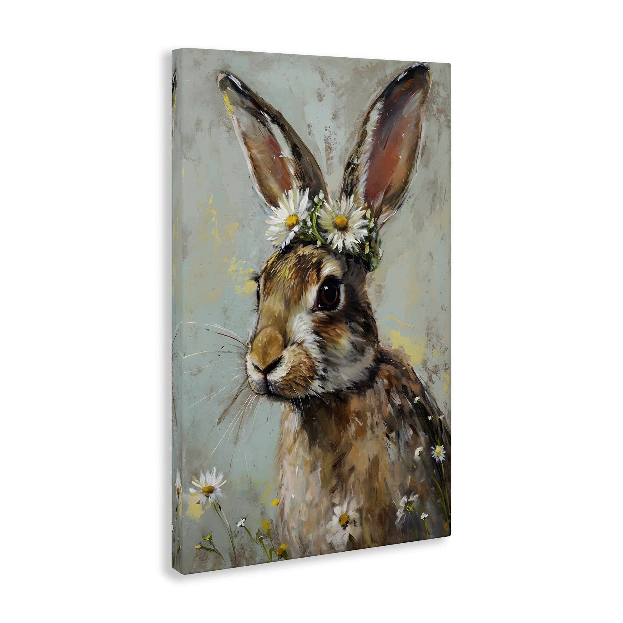 Stupell Industries Bunny & Daisy Crown Animals & Insects Painting Gallery Wrapped Canvas Art Print Wall Art, 24 x 36
