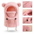 thumbnail image 5 of 3 in 1 Beanie Hat with Scarf and Mask, Cute Bear Hat Scarf Mask Set, Winter Fleece Beanie Neck Warmer Face Cover Pink, 5 of 6