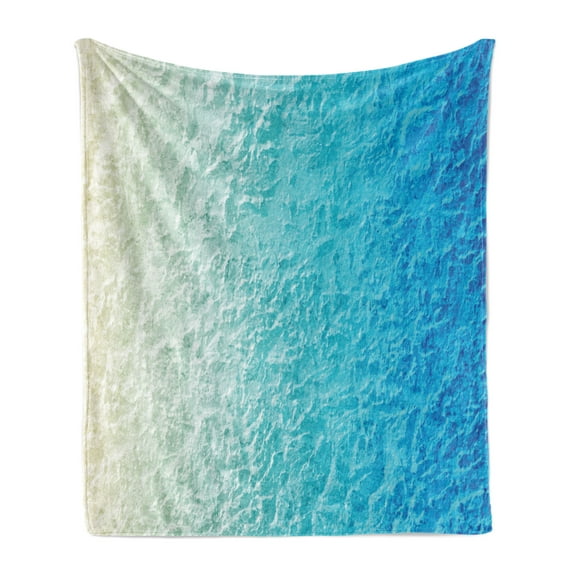 Architecture Soft Flannel Fleece Blanket, Basic Print of Monochrome Blue Tone Old Wall Layout Interior Design, Cozy Plush for Indoor and Outdoor Use, 50" x 60", Azure Blue Pale Green, by Ambesonne