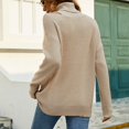 thumbnail image 4 of Vedolay Women Sweater Women's 2023 Winter Sweaters Casual Turtleneck Long Sleeve Striped Side Slit Loose Tops,Khaki L, 4 of 5