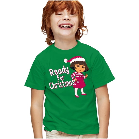 Popfunk Dora Ready for the Holidays Kids T Shirt for Youth Boys and Girls, Kelly Green, Small