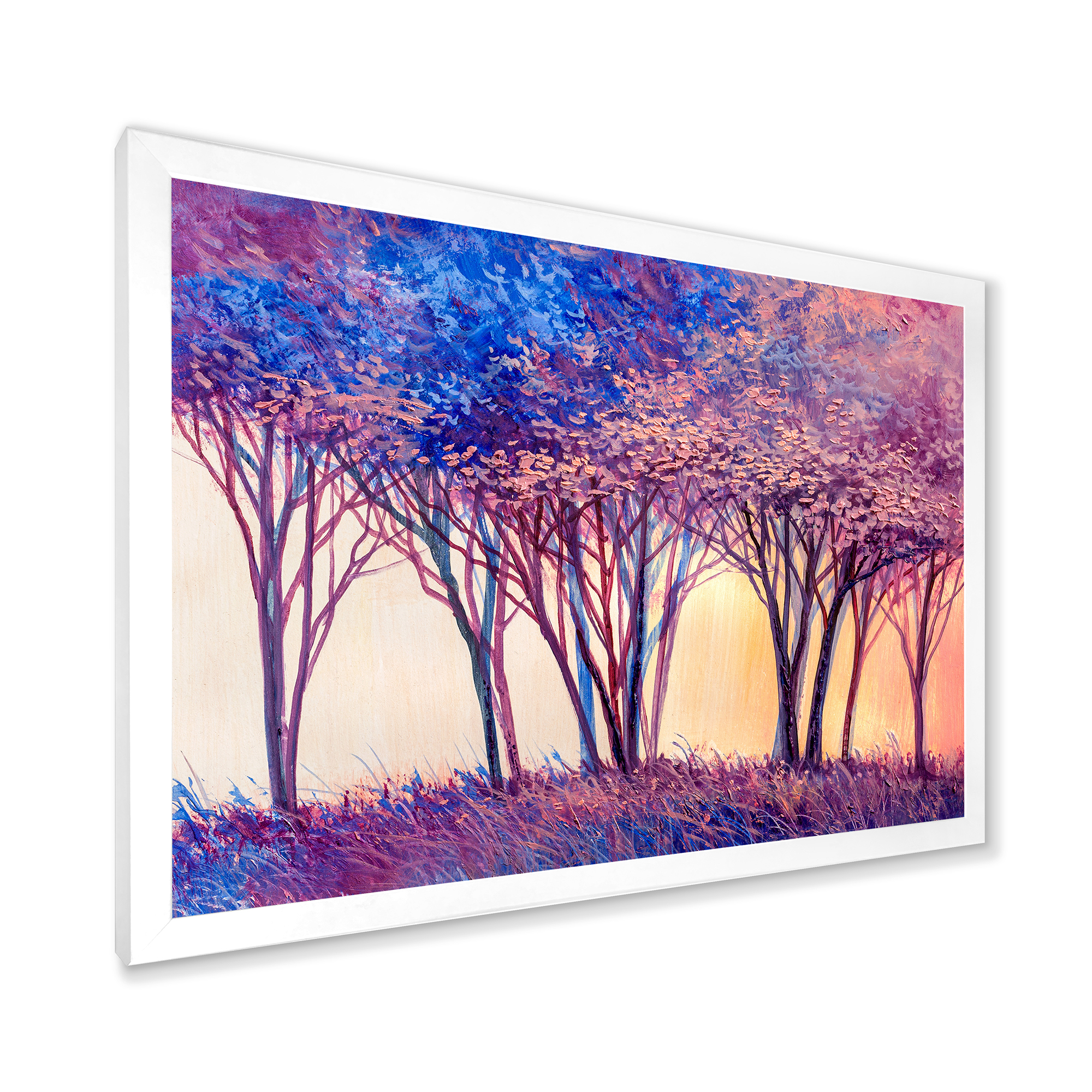 Designart 'Colorful Blue Trees Abstract Forest Landscape' Modern Framed Art Print