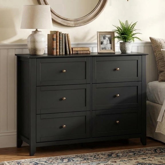 Panapinka 6 Chest of Drawer Dresser, Modern and Stylish Dresser, Deep Drawers and Nickel Round Handle, Wood Organizer with Ample Storage Space for Bedroom, Living Room, Entryway