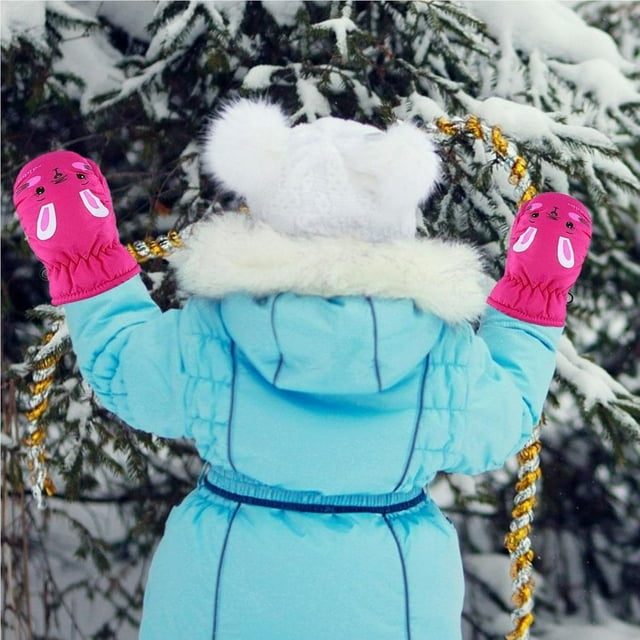 Children's Ski Gloves Mittens Waterproof Children's Ski Gloves and Windproof Children's Ski Snow Gloves Cartoon Rabbit Mittens Gloves Warm Winter Gloves