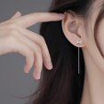 thumbnail image 3 of Solid 925 Sterling Silver CZ Bow Dangle Chain Earrings for Women Teens Tiny Bow Dangle Earrings Threader Tassel, 3 of 11