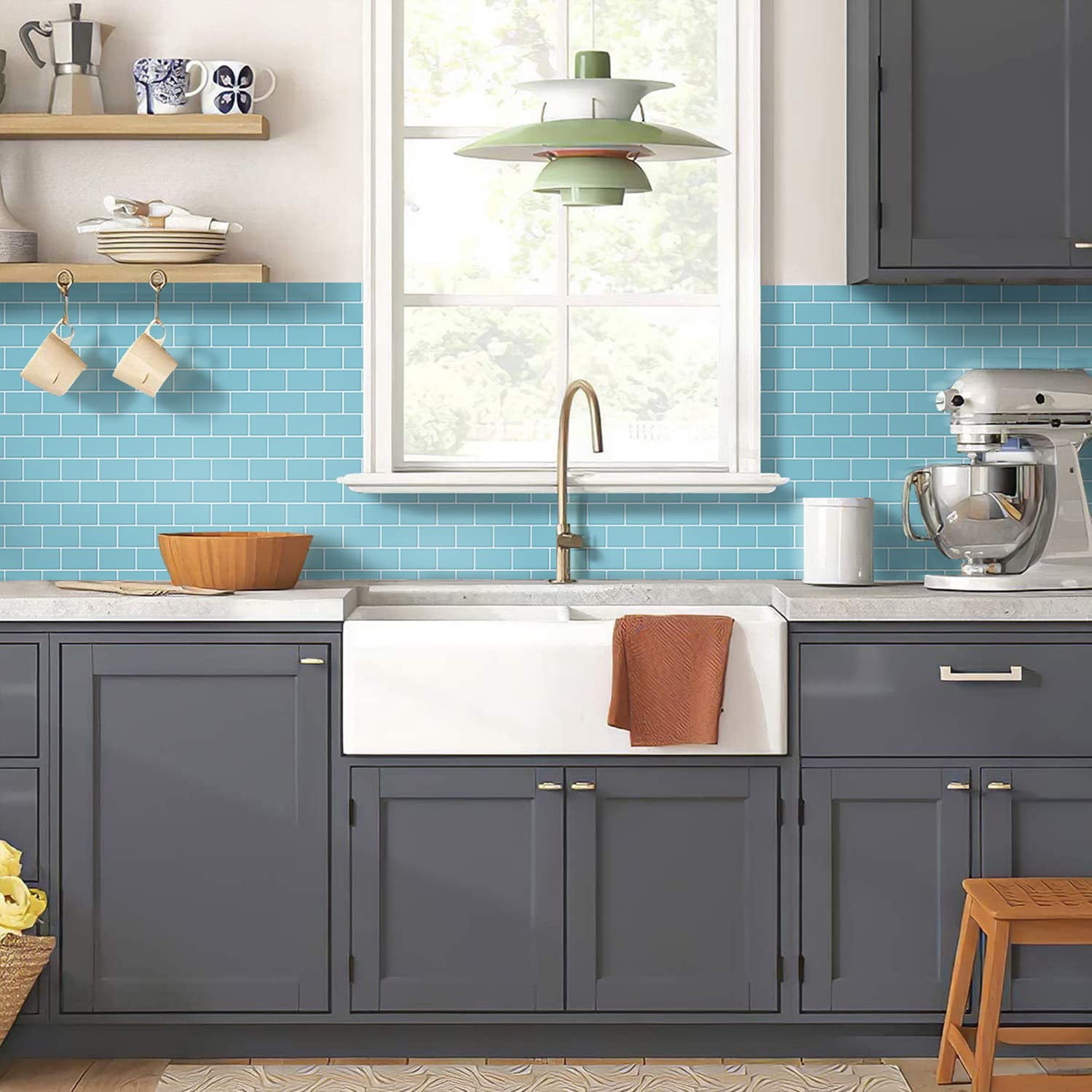 10-sheet Blue Subway Tiles Peel And Stick Backsplash  On Kitchen (thicker Design)
