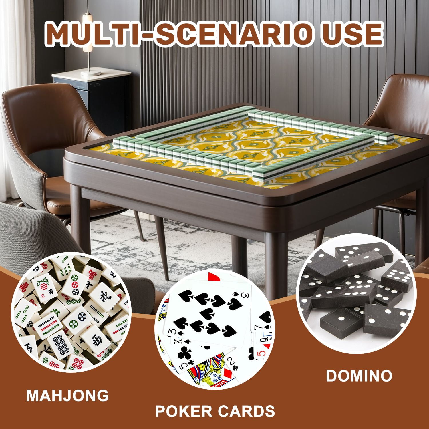 Mahjong Mat 31.5" x 31.5" Mid century retro seamless repeating groovy saucer yellow Non-Slip Noise Reduction American Mahjong Tiles Table Cover for Dominoes Poker Card Board Games Gift
