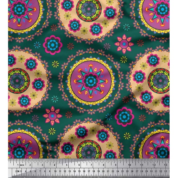 Soimoi Poly Georgette Fabric Floral Mandala Decor Fabric Printed Yard 52 Inch Wide