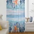 thumbnail image 6 of Summer Ocean Sheer Curtains 54" Long, Coastal Shells Starfish Coral Conch Wooden Blue Light Filering Curtains, Breathable Simi Curtain Privacy Drapes for Kitchen Bathroom Small Window Treatment, 6 of 9