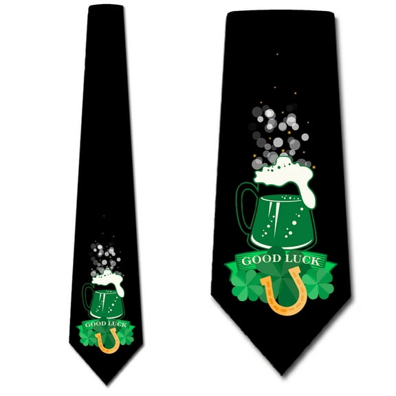St. Patrick's Day Ties Mens Beer Necktie Four Leaf Clover Tie by Three Rooker