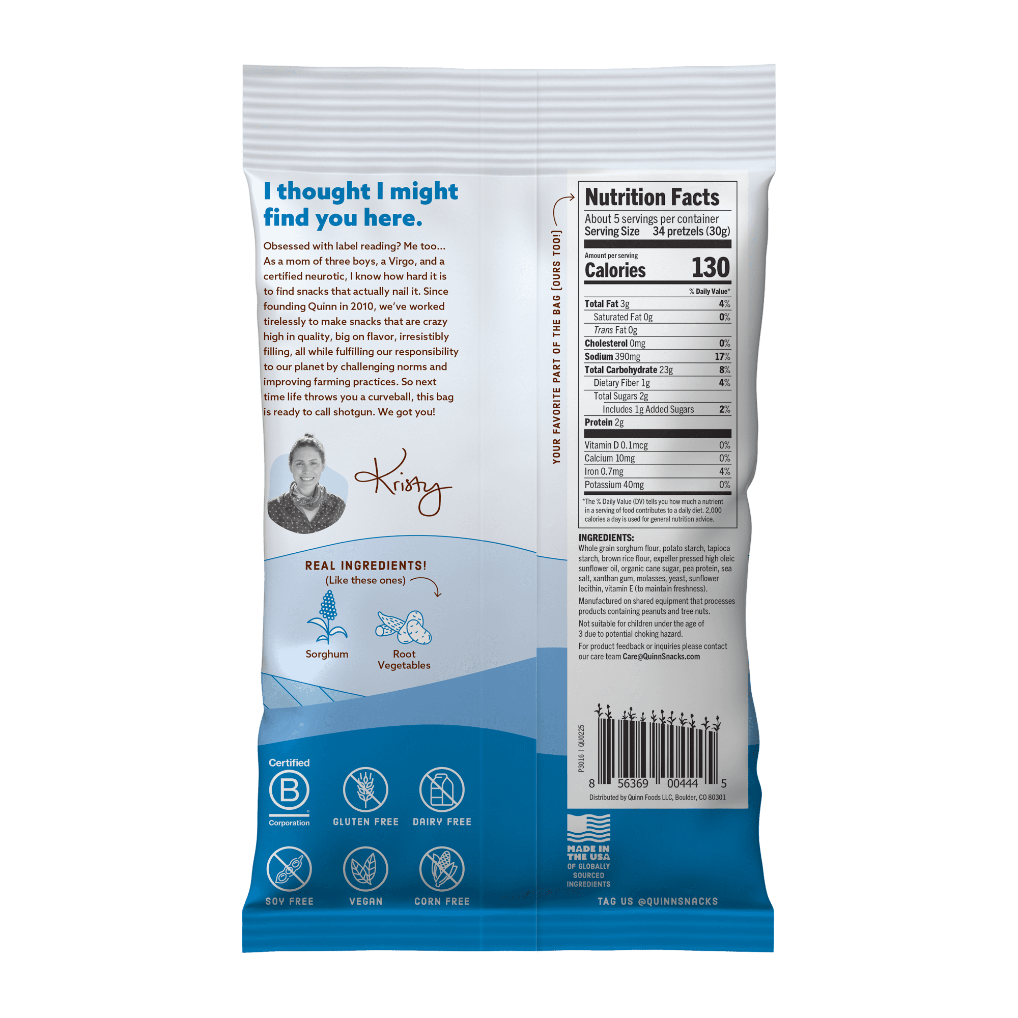 (2 pack) Quinn Gluten Free Sea Salt Pretzels Sticks, 5.6 oz