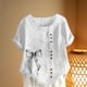 thumbnail image 4 of Xuyuer Women's Casual Linen Round Neck Printed Short Sleeve Button Blouse, Breathable Summer Top for Vacation Wear, Market Days and Relaxed Boho Style, 4 of 5