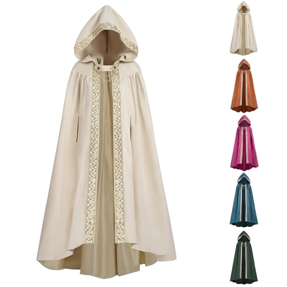 Cloak with Hood Women Renaissance Hooded Medieval Cloak Witch Robe Viking Cape One Size