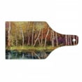 thumbnail image 1 of Flower Cutting Board, Autumn Trees Along Lake Fall in Jungle Natural Paradise Best Places in Earth, Decorative Tempered Glass Cutting and Serving Board, Wine Bottle Shape, Grink Purple, by Ambesonne, 1 of 1