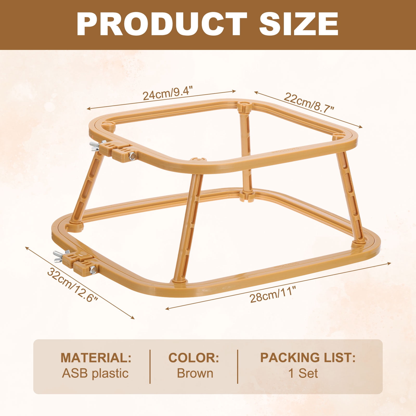 Uxcell 9.4" x 8.7" Square Embroidery Hoop Stand, Adjustable ABS Plastic Cross Stitch Stand Hands-Free 2-Tier Embroidery Hoop Holder Punch Needle Frame for Sewing Arts Needlework, Khaki