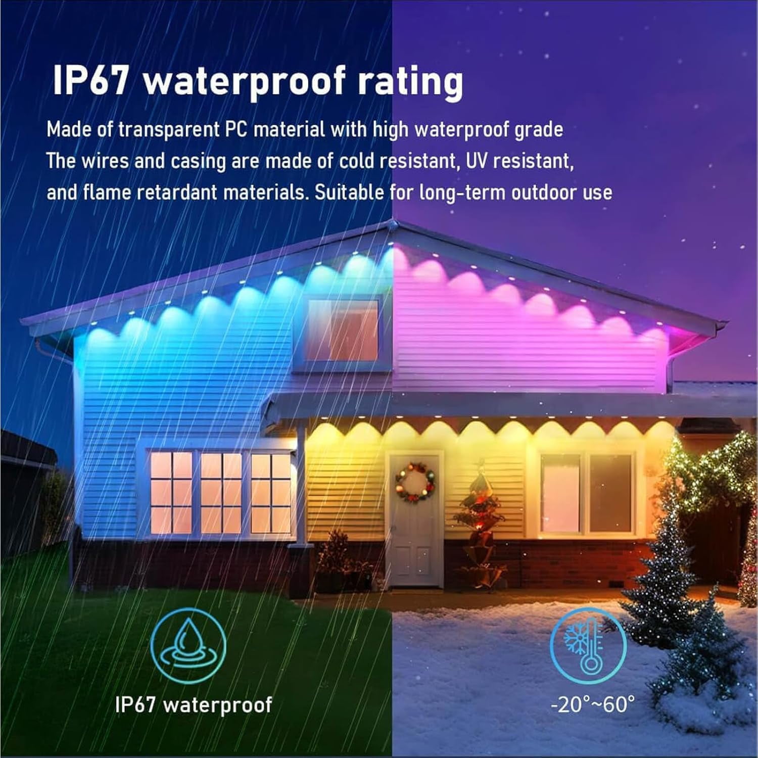 Prociv Permanent Outdoor Lights 100ft, Outdoor Christmas Lights, Smart RGB App Control with 60 LEDs, LED Eaves Lights IP67 Waterproof, House Roof Outdoor Lighting for Party, Daily, Halloween, Garden