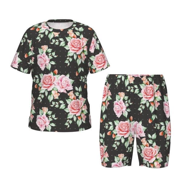 Balery Rose Flowers Conjunto de Pijama Infantil de Manga Corta con Estampado – Ropa de Dormir de Algodón Suave-XX-Large