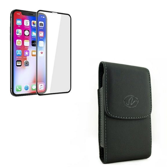 iPhone 11 - Leather Case Belt Clip w Tempered Glass Screen Protector - Holster Cover Pouch Vertical Carry, 5D Touch Curved Edge Full Cover Bubble Free Case Friendly for iPhone 11