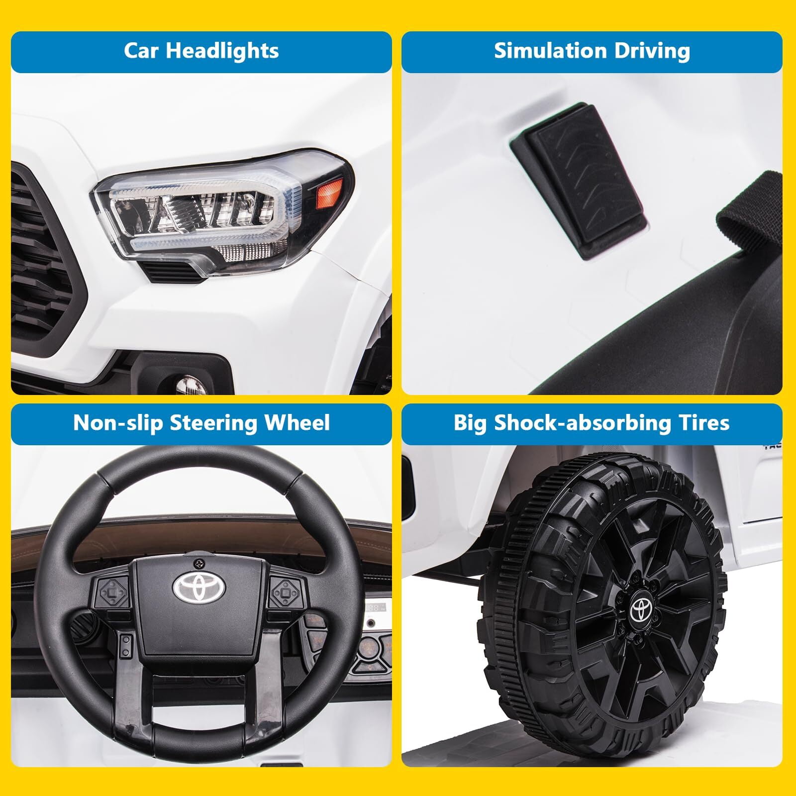 Sakiyr Licensed Toyota Tacoma 12V Kids Ride On Car, Kids Electric Vehicles with Parent Remote Control Spring Suspension Safety Belt, Soft Start, Led Headlight, Age for 37-72 Months