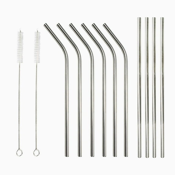 Stainless Steel Metal Straws 10 Pack 8.5 Inch Reusable Drinking Straws for 20 OZ Tumbler Yeti Cups Smoothie Cocktail Juice Cold Drinks Environment Friendly, 4 Straight   6 Bent   2 Cleaning Brushes