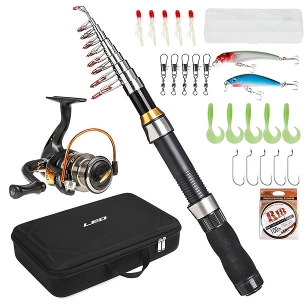 LEO Portable Fishing Rod and Reel Combo Telescopic Fishing Rod Pole  Spinning Reel Set Fishing Line Lures Hooks Barrel Swivels with Carry Bag  Case Travel Fishing Full Package Kit 