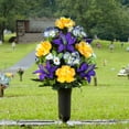 thumbnail image 7 of Sympathy Silks Artificial Cemetery Flowers - Purple Lily and Yellow Peony - Bouquet with Vase, 7 of 7