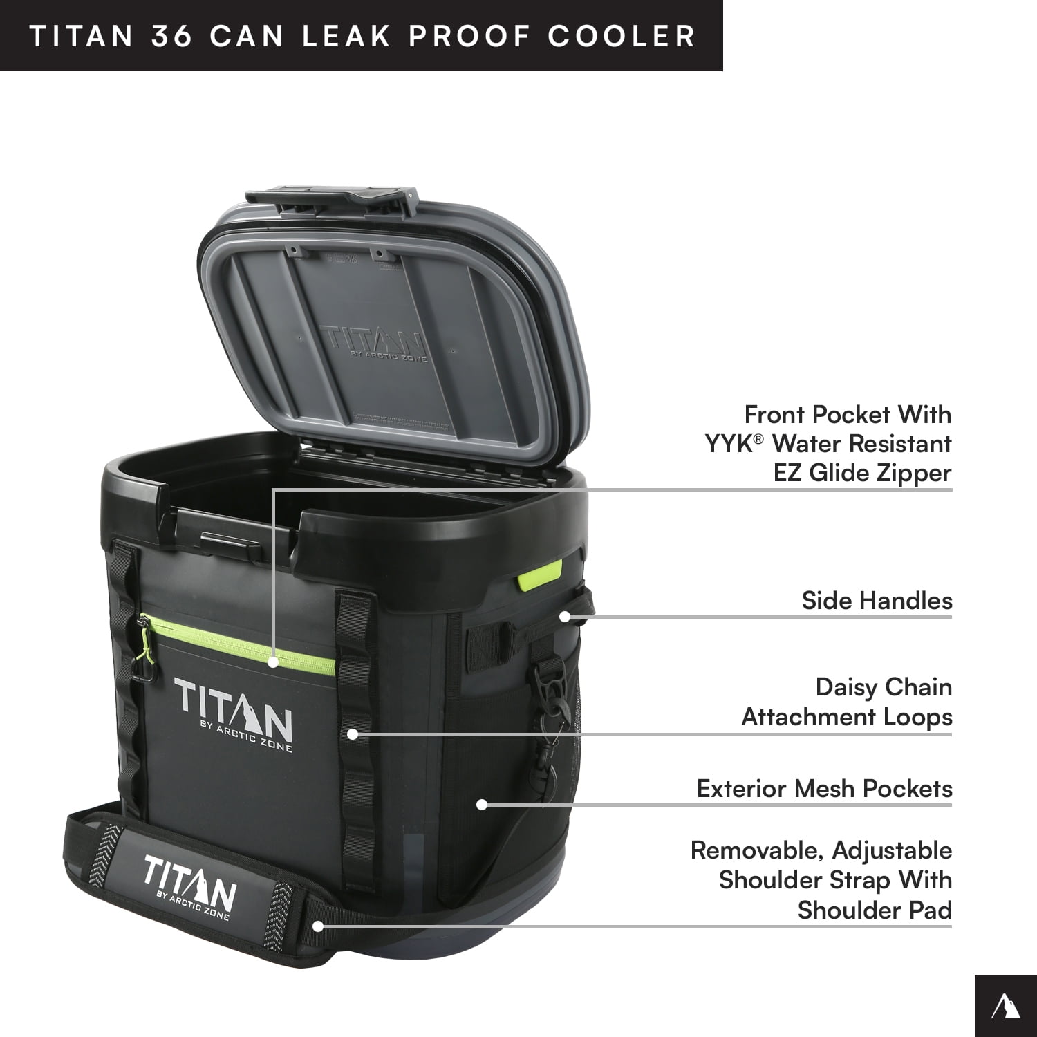 Titan by Arctic Zone 36 Can, 24 Quart Welded Soft Cooler with Waterproof Exterior & Leak Proof Latch, Black