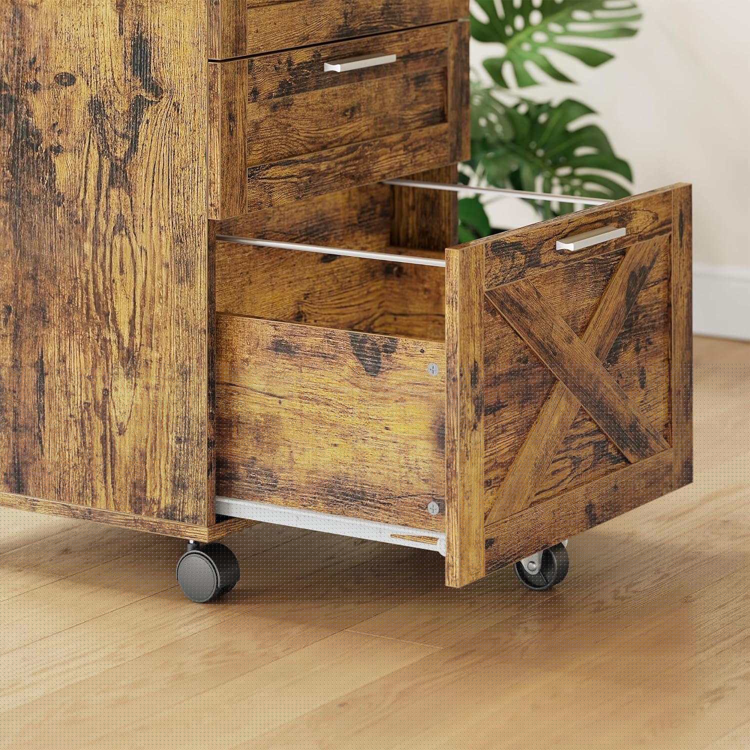 M optimized 3-Drawer File Cabinet with Lock, Mobile Desk Filing Cabinet for Home Office, Wood Storage Organizer for Letter/A4/Legal Size Documents