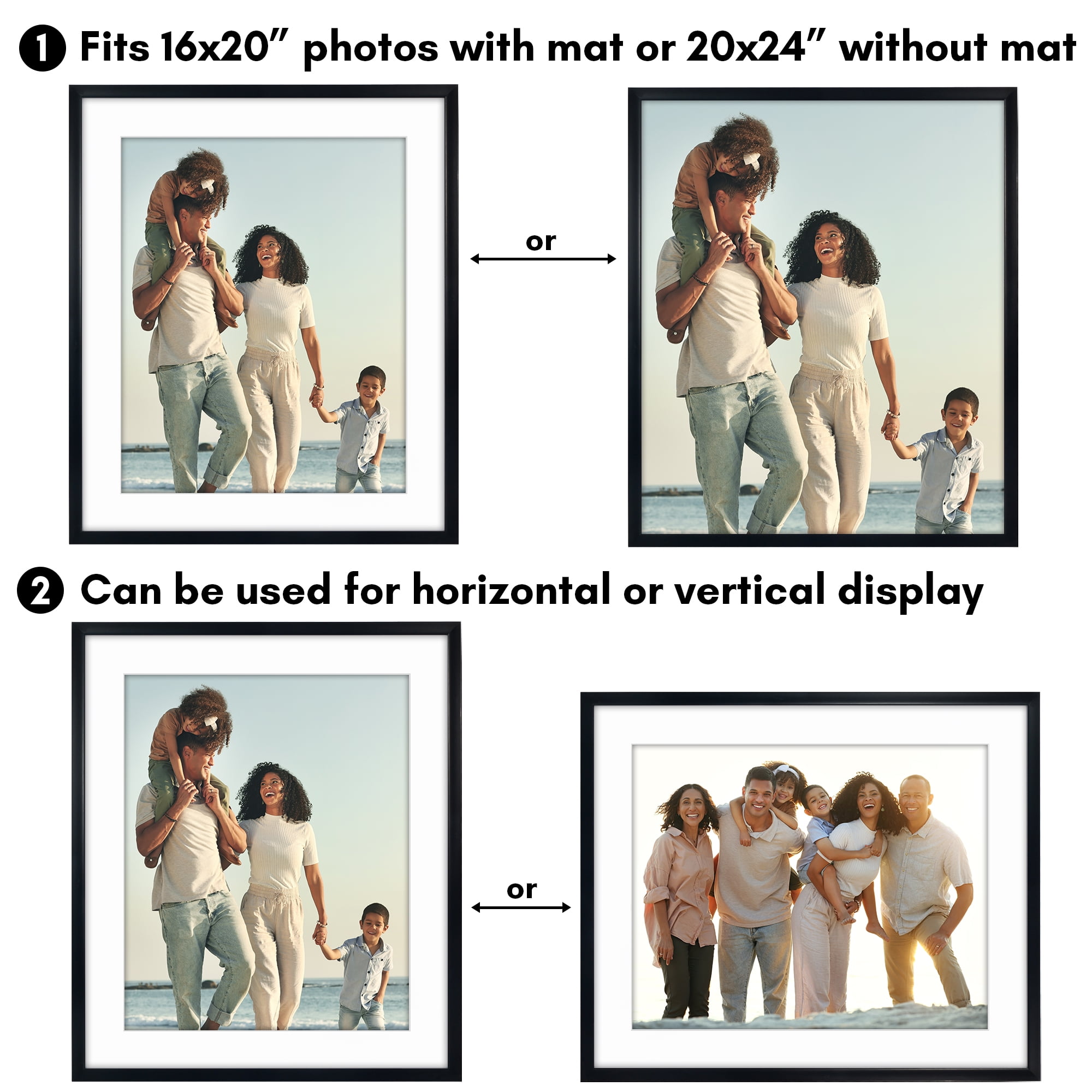 Americanflat 20x24 Picture Frame with Polished Plexiglass with 16x20 Mat Display Photo Soho Collection - Black