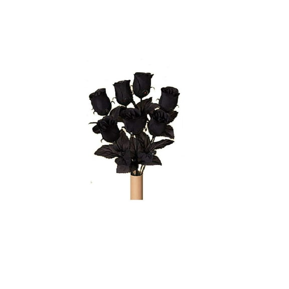 13 Inch Glittered Black Rose Bush x7