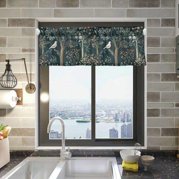 Yayeee Kitchen Valance Rod Pocket 54" x 18" Living Room Window Curtain, Floral Forest Scene