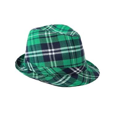 St. Patrick's Day Green Plaid Fedora Hat Costume Accessory for Men, Women and Kids