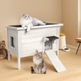 thumbnail image 6 of Outdoor Cat House Insulated for Multiple Cats, Weatherproof Large Wooden Pet House, Feral Cat Shelter, Foldable Ladder and Acrylic Side Window, White, 6 of 7
