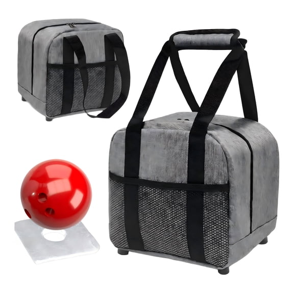 Single Bowling Ball Bag with Cushioned Interior - Gray Zipper Case with Mesh Pocket for Casual Bowlers and Beginners