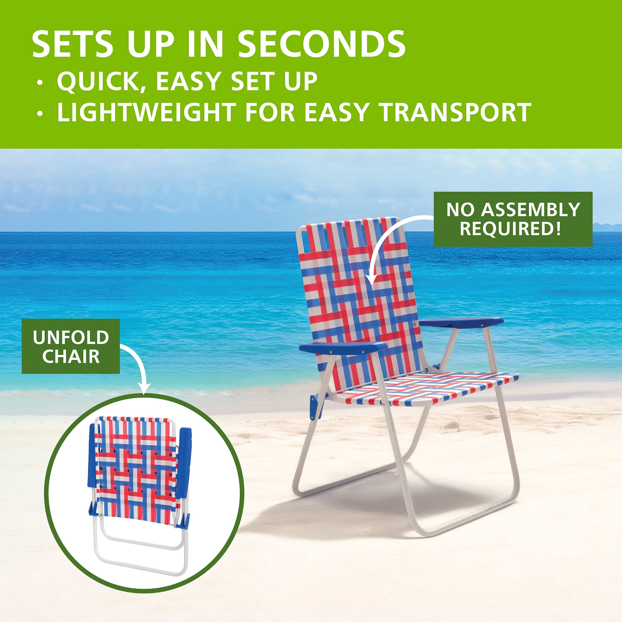 Mainstays Red, White, and Blue High Back Steel Frame Folding Web Chair