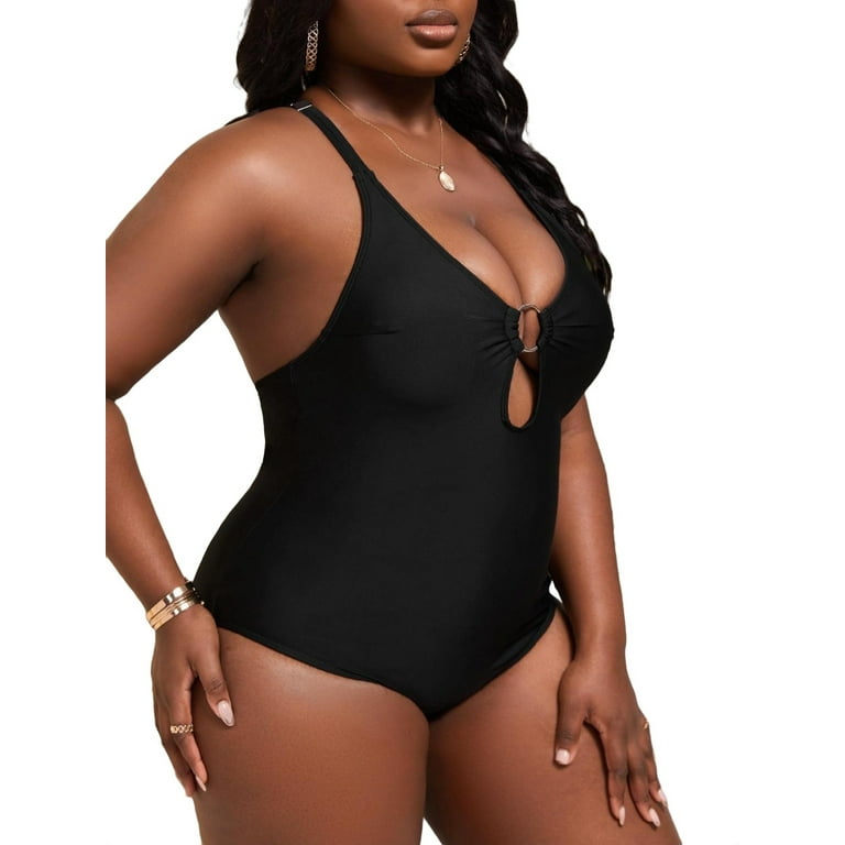 Plain black sales plus size swimsuit