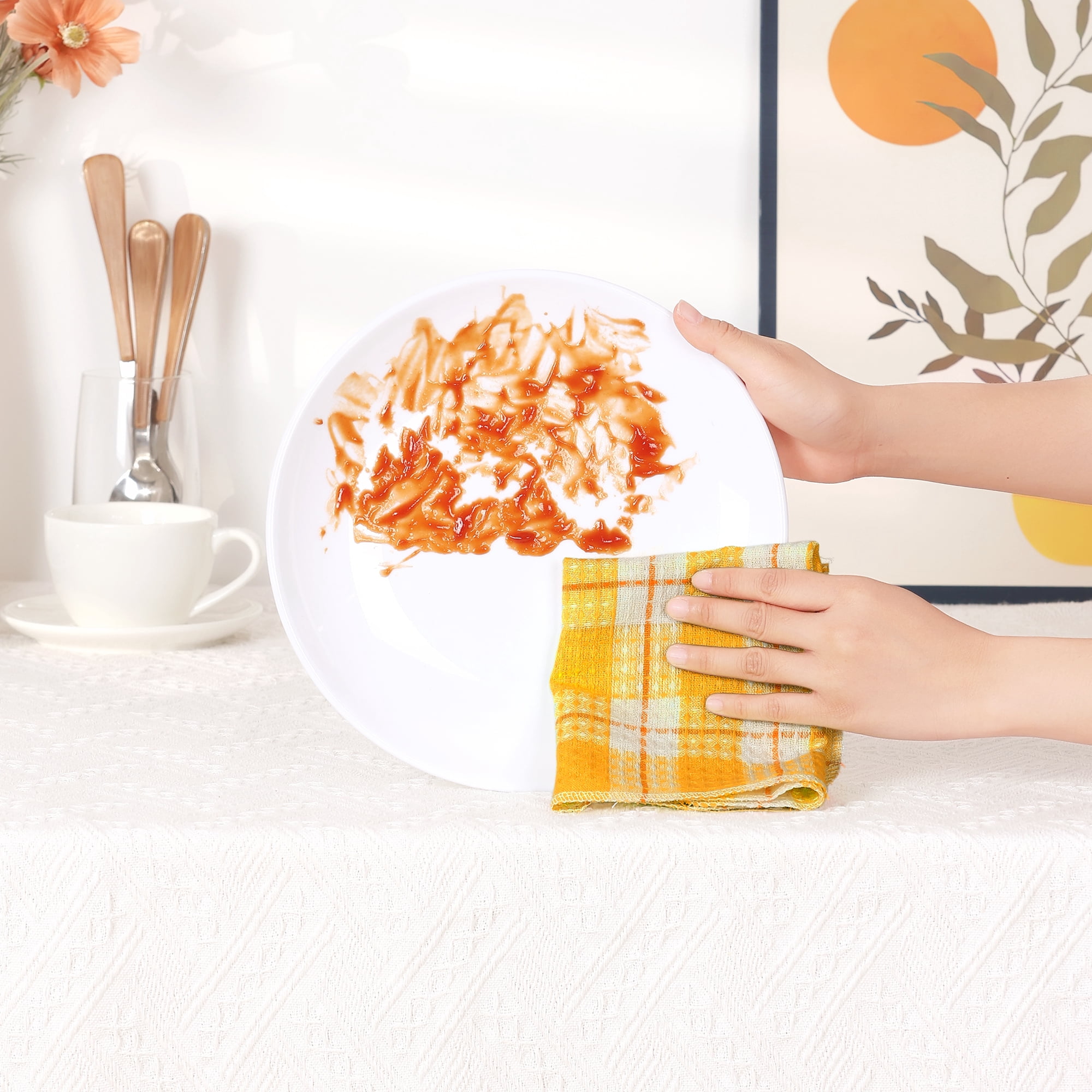 Unique Bargains Kitchen Dish Cloths 14" x 16" Absorbent Dish Drying Dish Kitchen Towels Orange 6pk