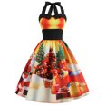thumbnail image 1 of Bigersell Robes pour Femmes Femme Mode Col Licou Imprimé de Noël Taille Élastique Ourlet Ajusté Robe Régulière Robe Maxi Style 26593, Robes Femme Longueur Cheville Orange G, 1 of 8