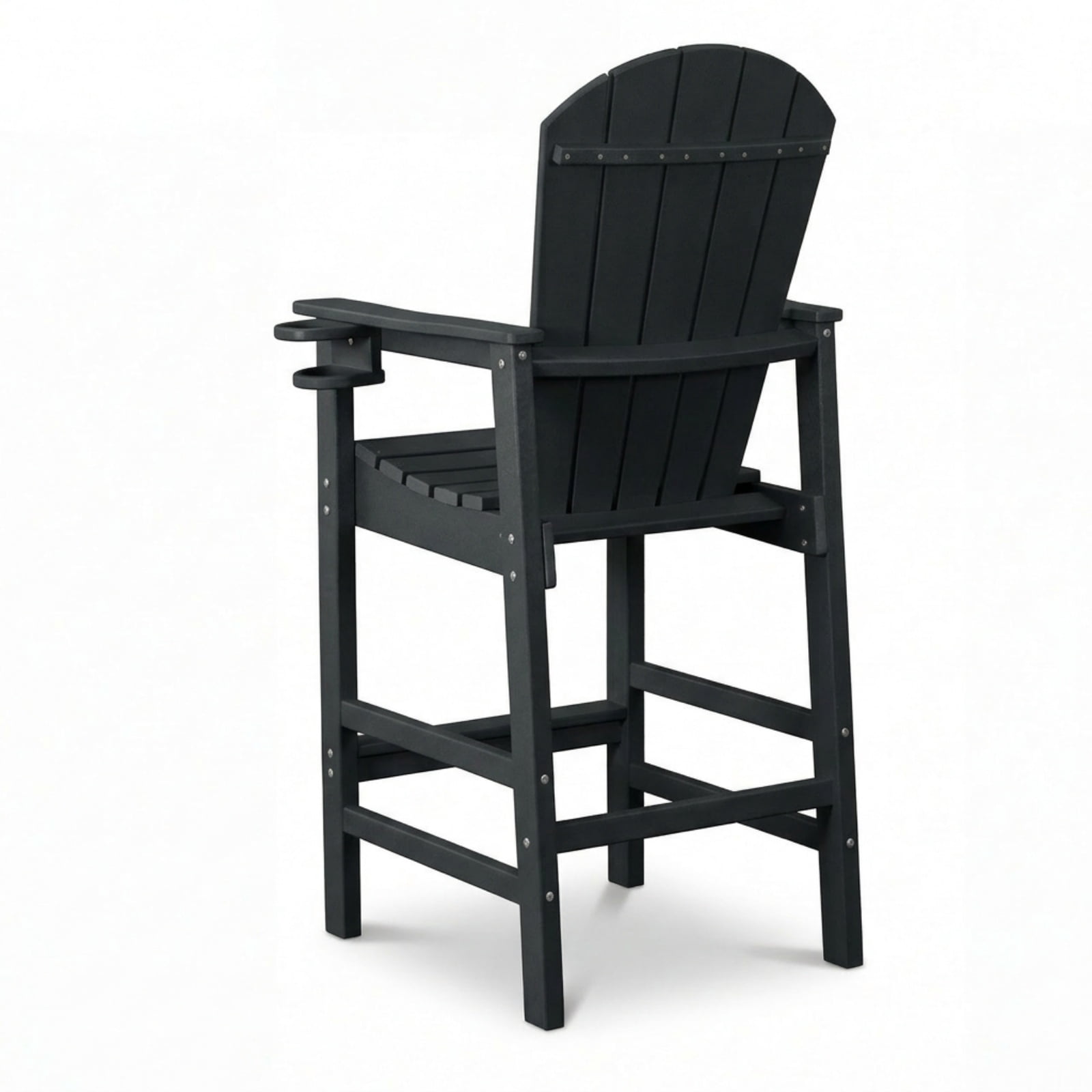 Bar Height Adirondack Chair with Cup Holder, Outdoor Patio HDPE Bar Chair with Armrests, Ergonomic High Back Chair for Deck, Porch, Backyard