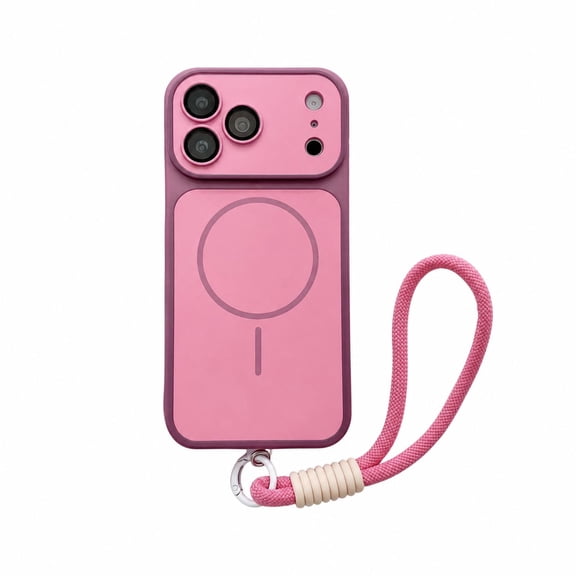 Lunvic Case for iPhone 18 Pro Max, Compatible with MagSafe, Built-in Camera Lens Protector, Wrist Strap Lanyard, Matte PC TPU Shock-Absorbent Protective Cover, Cherryred
