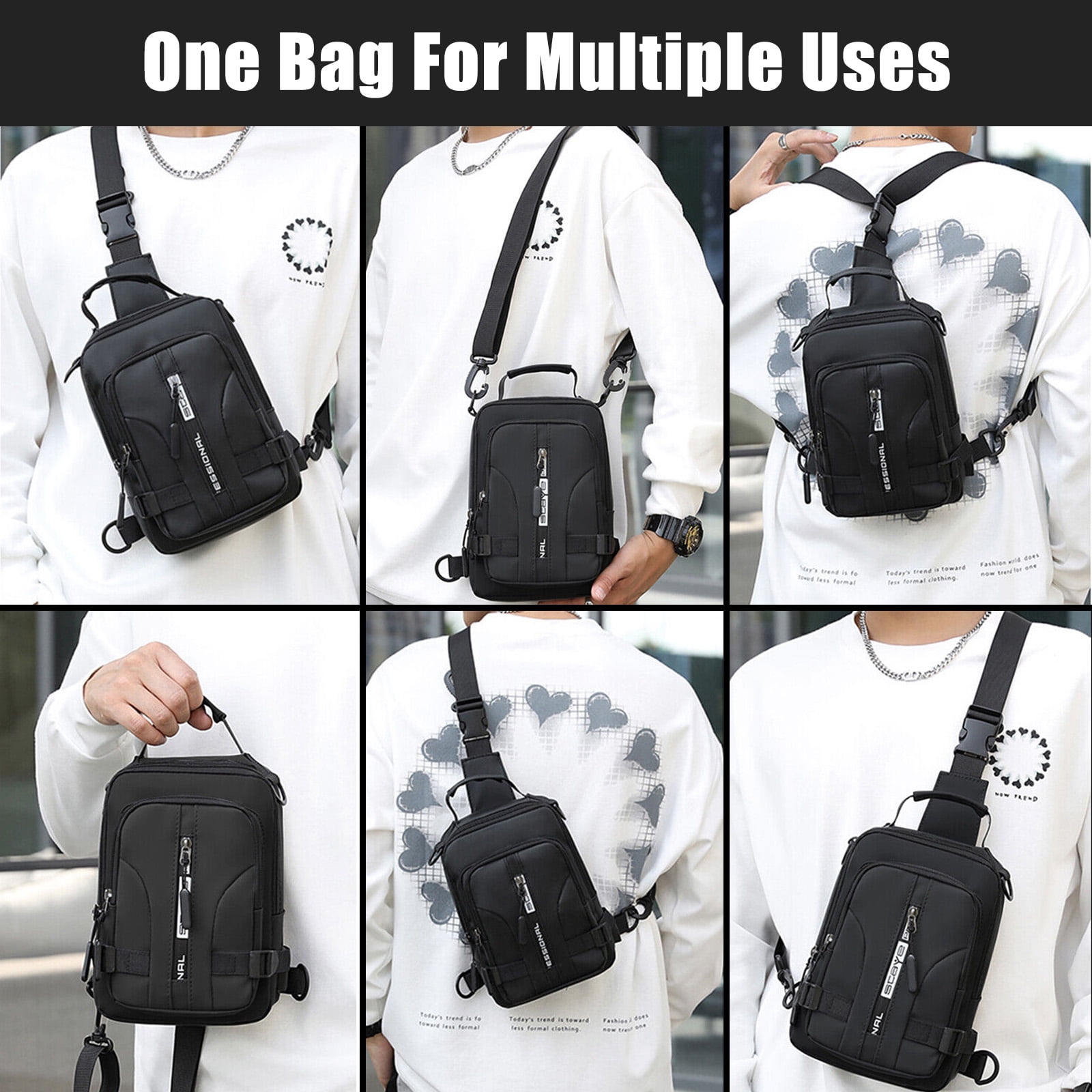  Uaskmeyt Anti Theft Sling Bag Sling Backpack with TSA Lock,  Shoulder Bag Crossbody Backpack with USB Charging Port, Water Resistant  Over Shoulder Chest Casual Daypacks (Black)