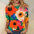 thumbnail image 2 of Women's T Shirts 3/4 Sleeve Plant Printed Tees Graphic Loose Summer Tops Multicolor XL, 2 of 5