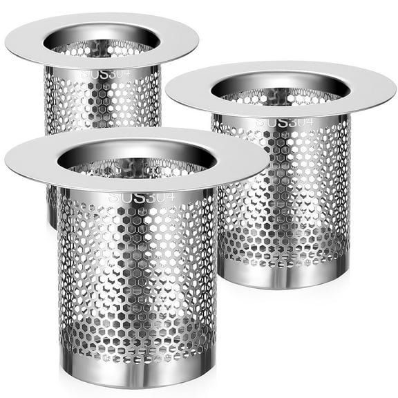 KALLORY 3Pcs Metal Drain Stopper Hair Catcher for Shower and Sink Silver
