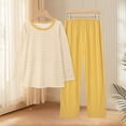 thumbnail image 2 of 2 Pack Women's Pajama Set Soft Long Sleeve Sleepwear Loungewear Pjs Sets Womens Comfortable Stripe Gradient Pure Color Imitation Cotton Pajamas Women's Casual Loose Long Sleeved Trousers Suit, 2 of 9