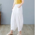 thumbnail image 6 of up to 60% off Gifts Usmixi Elastic Waist Pants for Women Casual Solid Drawstring Loose Baggy Straight Trousers Soft Cotton Linen Pocket Long Pants White l, 6 of 7