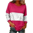 thumbnail image 2 of Mifsaly Women Sequin Patchwork Sweatshirt Oversized Crew Neck Raglan Long Sleeve Pullover Sweatshirts Party Work Casual Sparkly Tops Spring Fall Color Block Glitter Shirts, 2 of 7